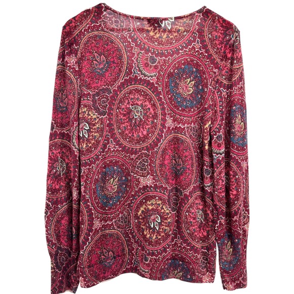 Talbots Women Pure Merino Wool Burgundy Paisley Sweater Large Lightweight Office - Picture 2 of 9